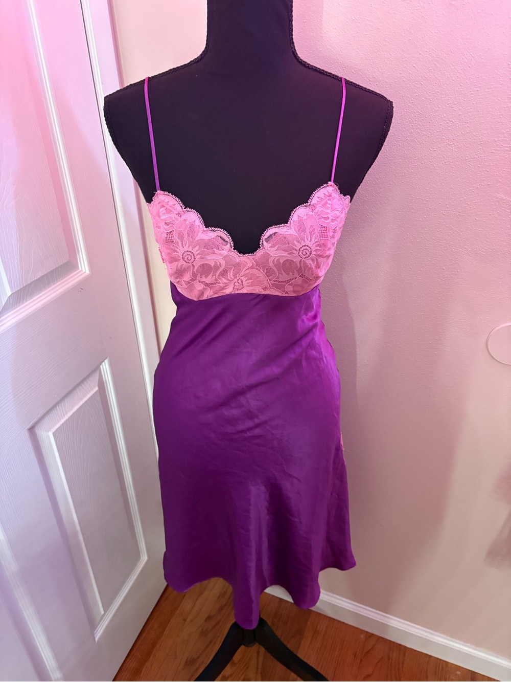La SENZA Purple Slip Dress with Pink Lace Bust